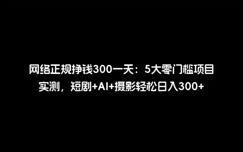 网络正规挣钱300一天：5大零门槛项目实测，短剧+AI+摄影轻松日入300+