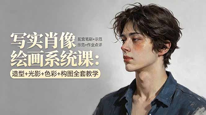 写实肖像绘画变现教程：造型+光影+色彩+构图全套实操指南，附笔刷+示范+案例