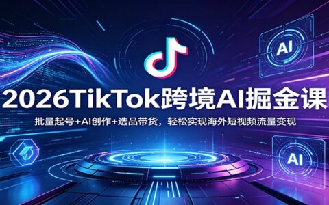 2026TikTok跨境AI变现实战课：批量起号+AI创作+选品带货，海外短视频流量实操指南