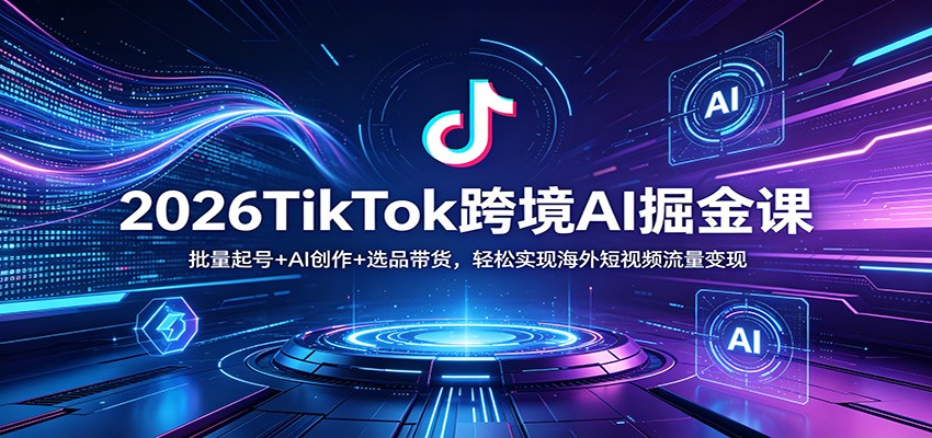 2026TikTok跨境AI变现实战课：批量起号+AI创作+选品带货，海外短视频流量实操指南