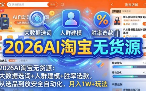 2026AI淘宝无货源-4月更新：大数据选词+人群建模+胜率选款，从选品到放大自动化化，被动收入实战策略