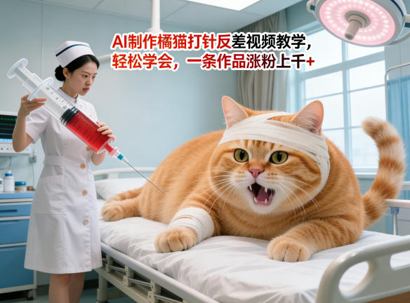 AI橘猫打针反差视频实操教程：实测一条作品快速涨粉策略