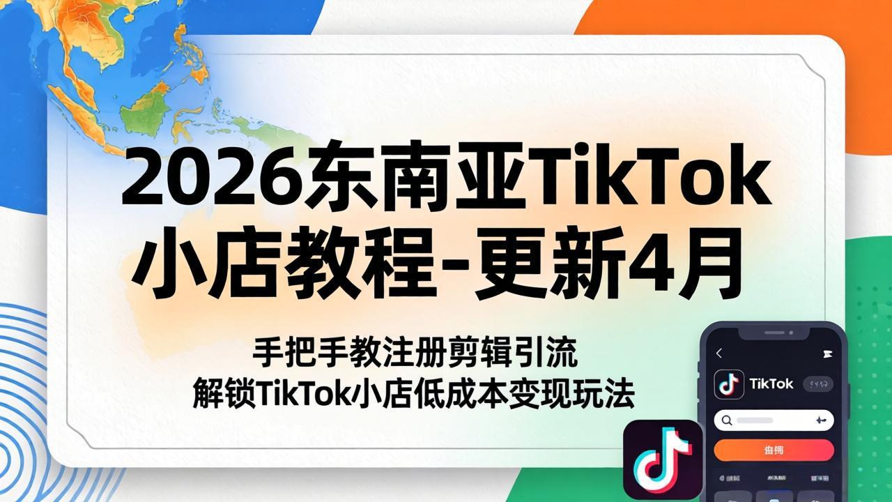 2026东南亚TikTok小店实战教程-4月更新，手把手教注册剪辑引流，掌握低成本变现策略