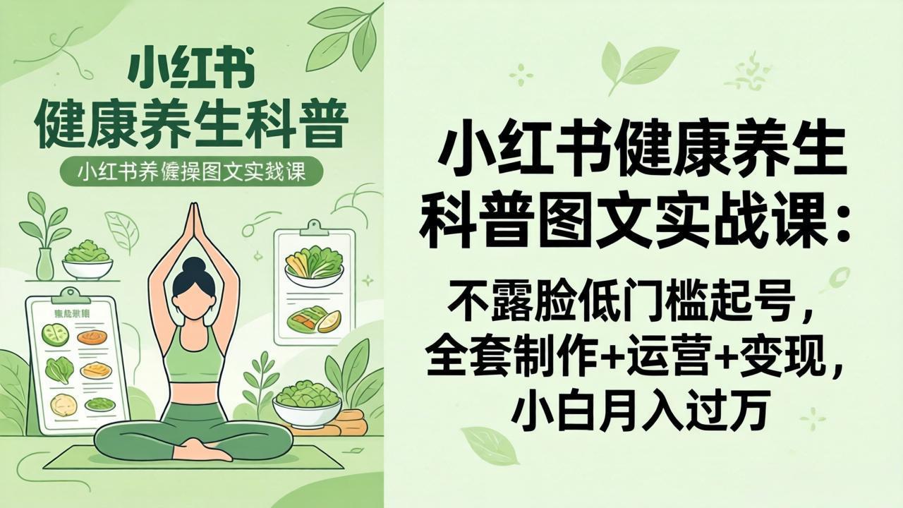 小红书健康养生科普图文实战攻略：低门槛起号策略，全套制作+运营+变现实操指南