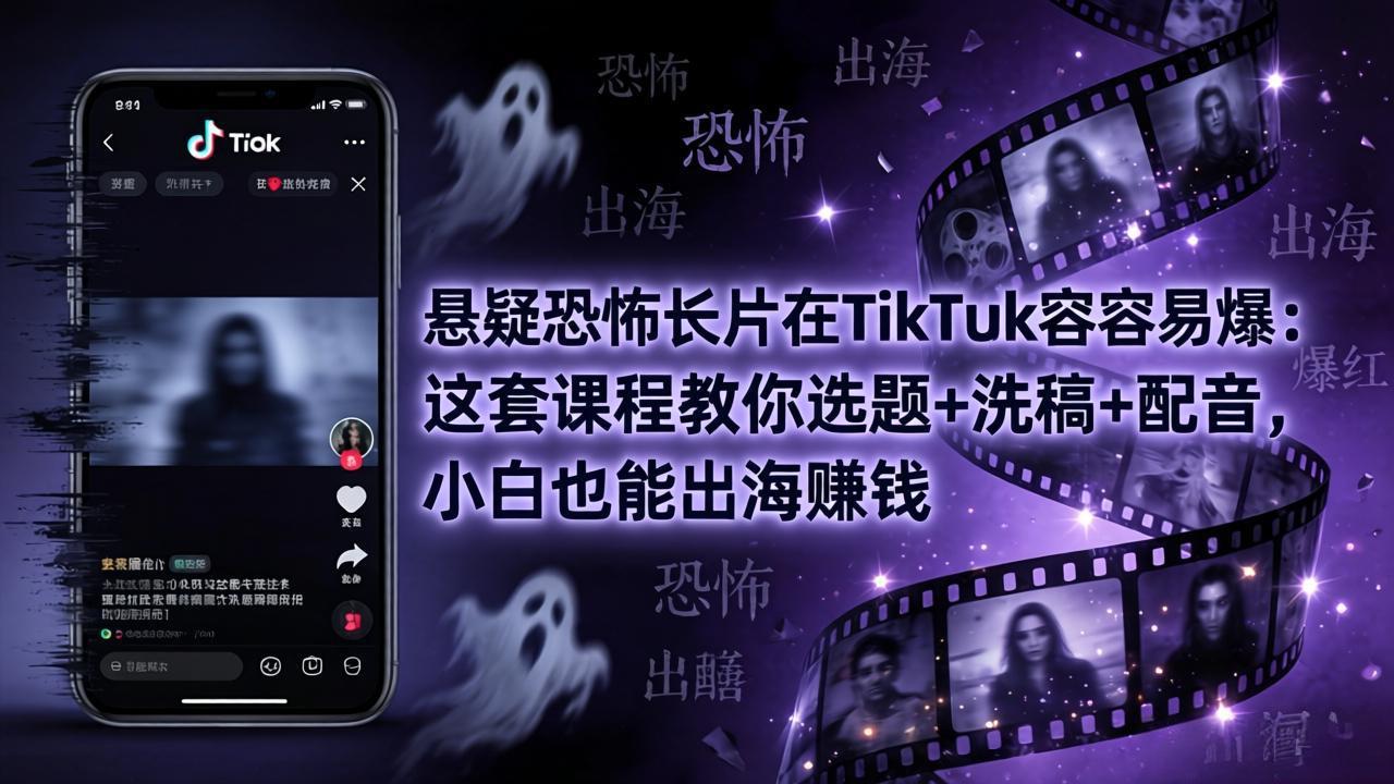 悬疑恐怖长片在TikTok爆款策略：这套实操课程教你选题+内容优化+配音，新手也能快速变现
