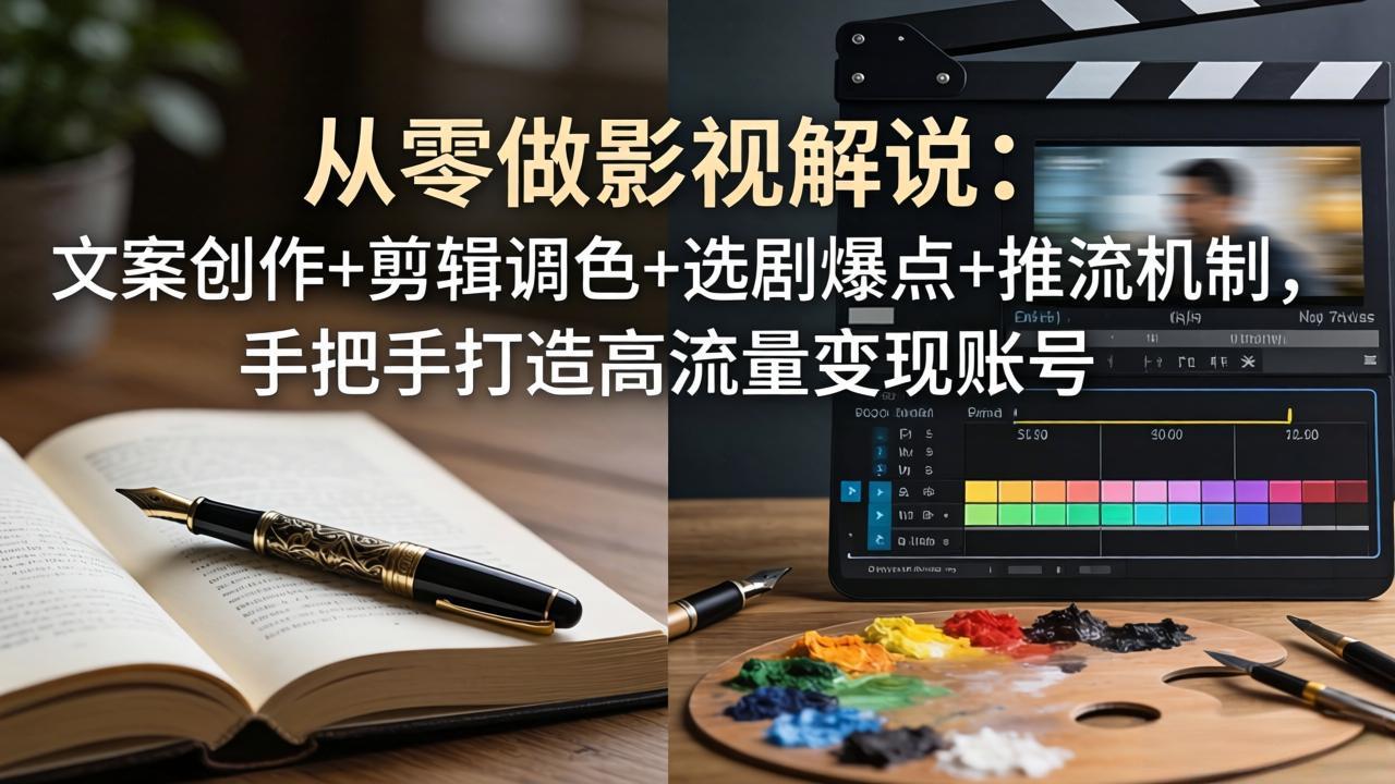 从零做影视解说：文案创作+剪辑调色+选剧爆点+推流机制，实战打造高流量变现账号