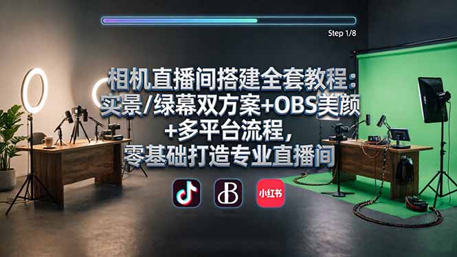 相机直播间搭建实战指南：实景/绿幕双方案+OBS美颜+多平台流程，零基础实现专业变现