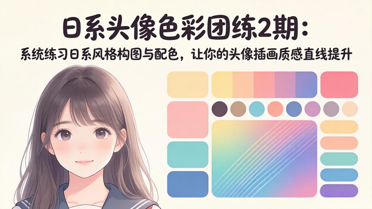 日系头像插画变现教程2期：系统掌握构图与配色技巧，提升作品价值