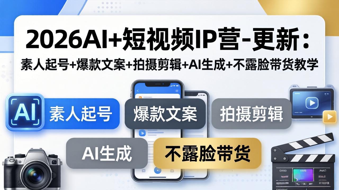 2026AI+短视频IP营：素人起号实战+爆款文案创作+拍摄剪辑技巧+AI生成应用+不露脸变现指南