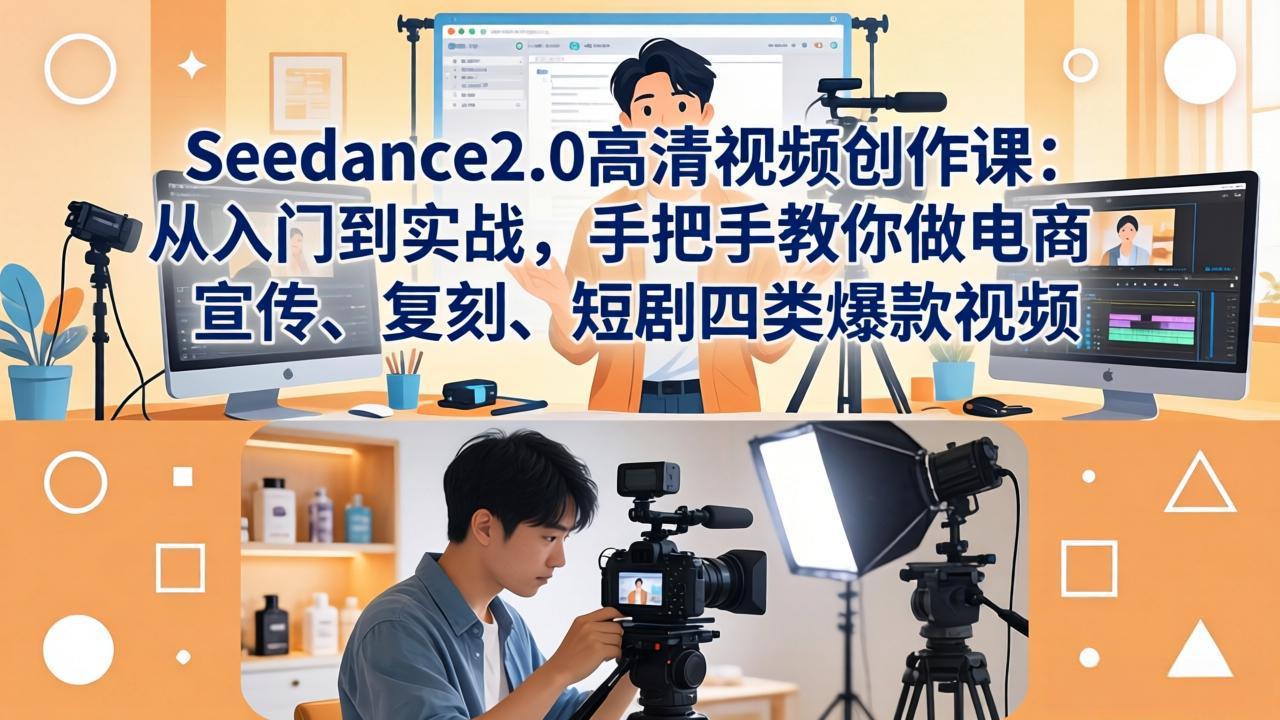 Seedance2.0高清视频创作课：从入门到实战，实操指南打造电商、宣传、复刻、短剧四类变现视频