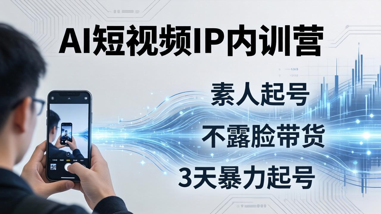 2026AI短视频IP实战营：素人起号到不露脸带货，3天起号实操全流程拆解