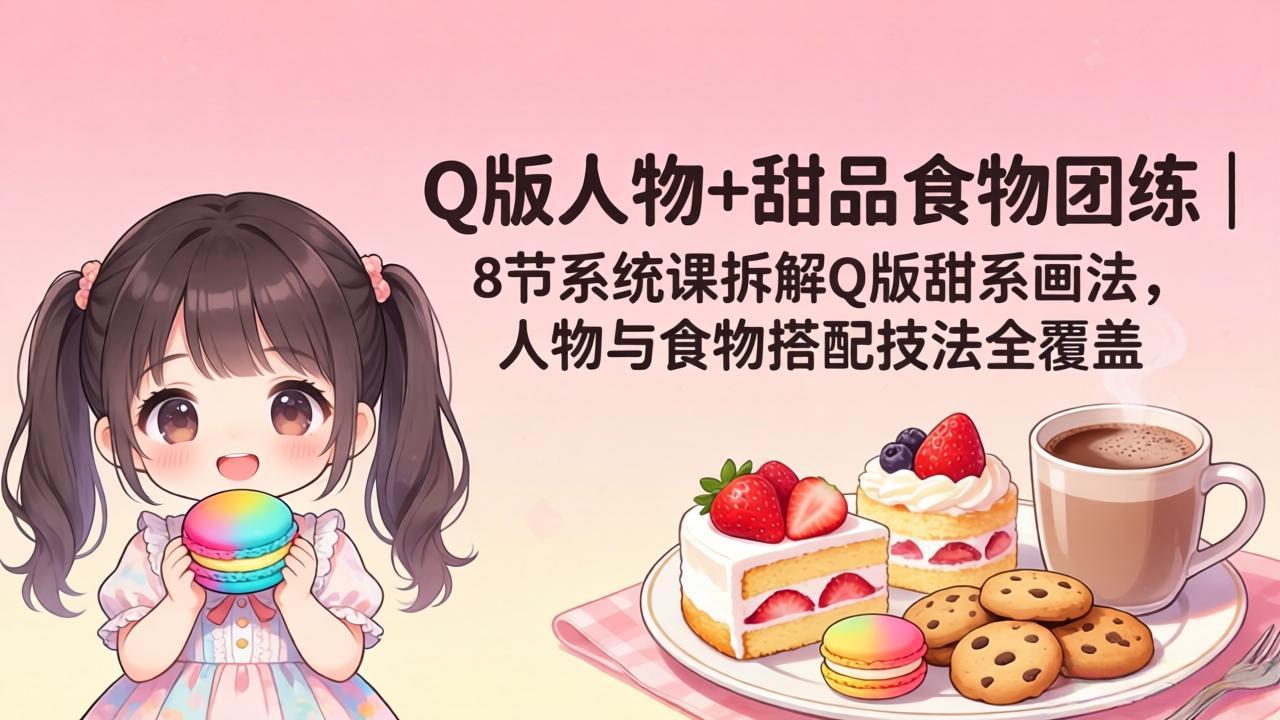 Q版甜点手绘变现指南：8节实战课拆解人物+食物搭配全攻略