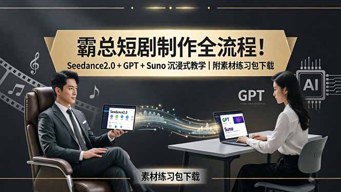 短剧制作变现全流程：Seedance2.0 + GPT + Suno 沉浸式教程｜附素材练习包下载
