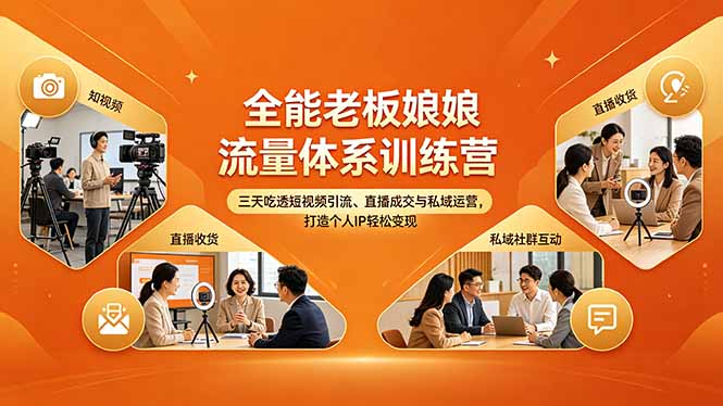 全能老板娘流量体系实战课程：三天掌握短视频引流、直播成交与私域运营，打造个人IP变现攻略