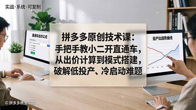 拼多多原创技术课：实战开直通车指南，从出价计算到模式搭建，解决低投产与冷启动难题