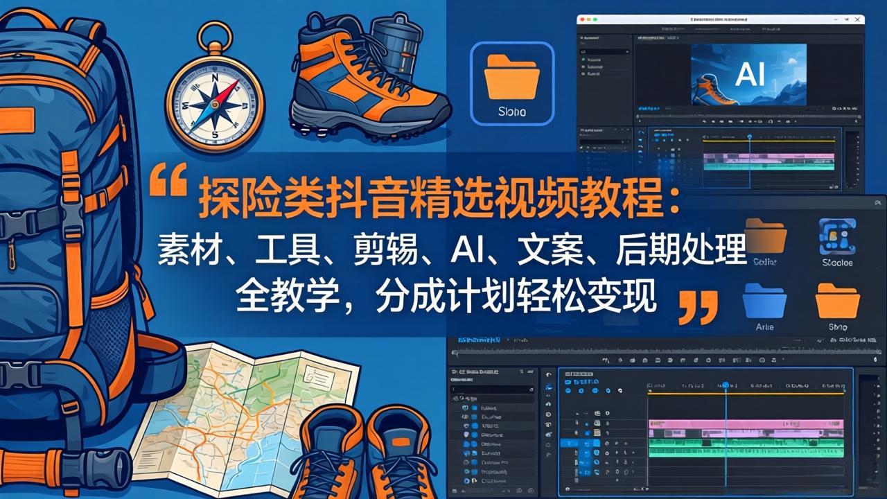 探险类抖音视频实操教程：素材、工具、剪辑、AI、文案、后期处理全指南，分成计划变现策略