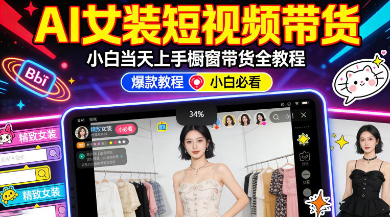 AI女装短视频橱窗带货实操指南：新手零门槛快速上手，高佣金爆款变现策略