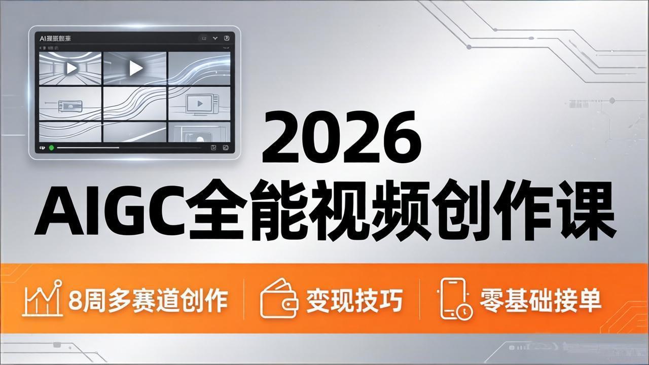 2026AIGC全能视频创作课：8周掌握多赛道创作与变现，零基础实战出单指南
