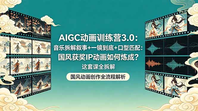 AIGC动画训练营3.0实战拆解：音乐叙事+一镜到底+口型匹配打造国风获奖IP动画变现指南