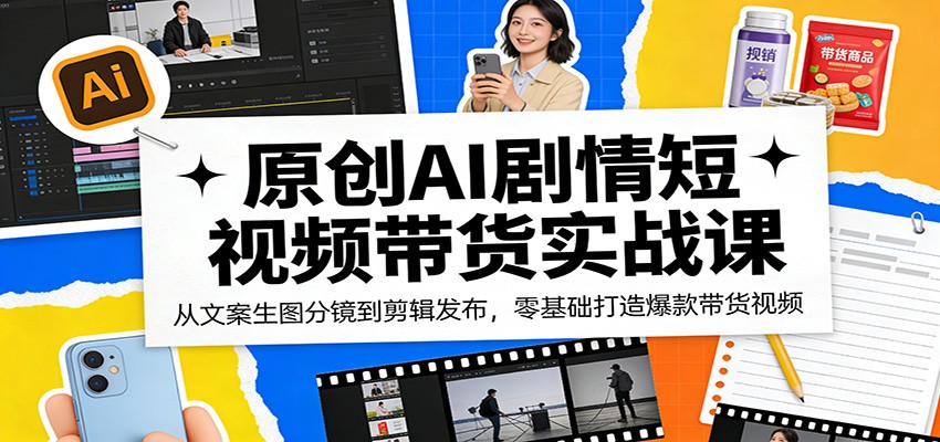 原创AI剧情短视频带货实战课：从文案生图分镜到剪辑发布，零基础掌握带货视频变现方法