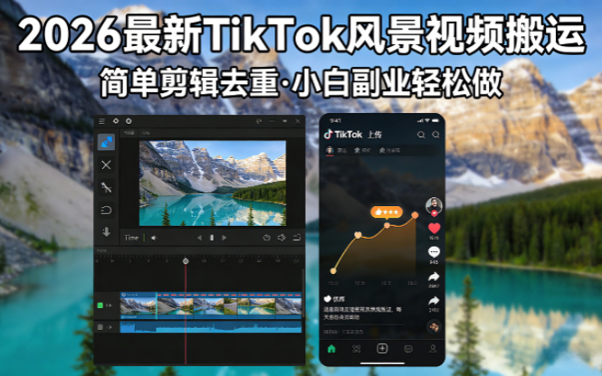 2026实测TikTok风景视频搬运方法：小白副业剪辑去重变现攻略