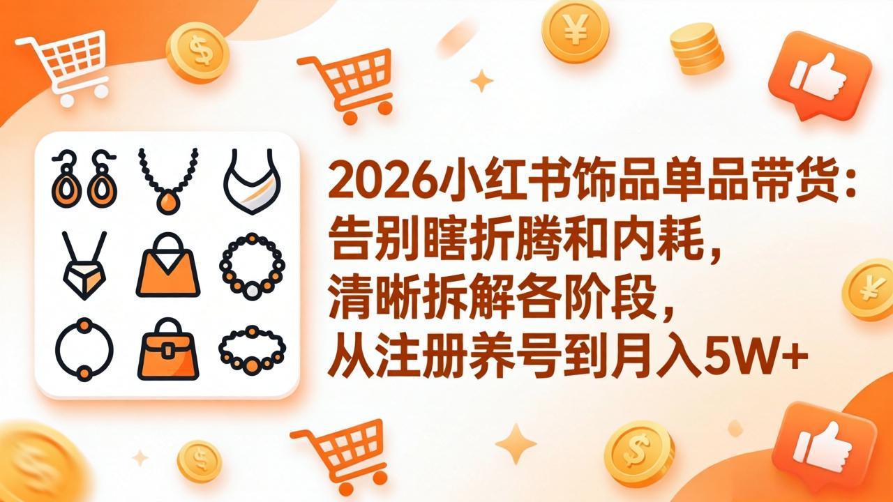 2026小红书饰品单品带货项目：清晰拆解各阶段实操指南，从注册养号到稳定变现