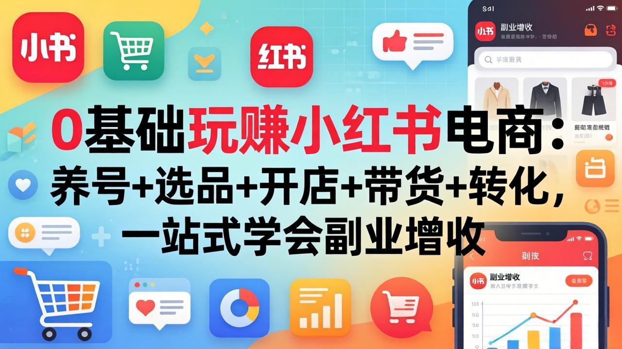 0基础小红书电商变现攻略：养号+选品+开店+带货+转化，一站式副业增收实战