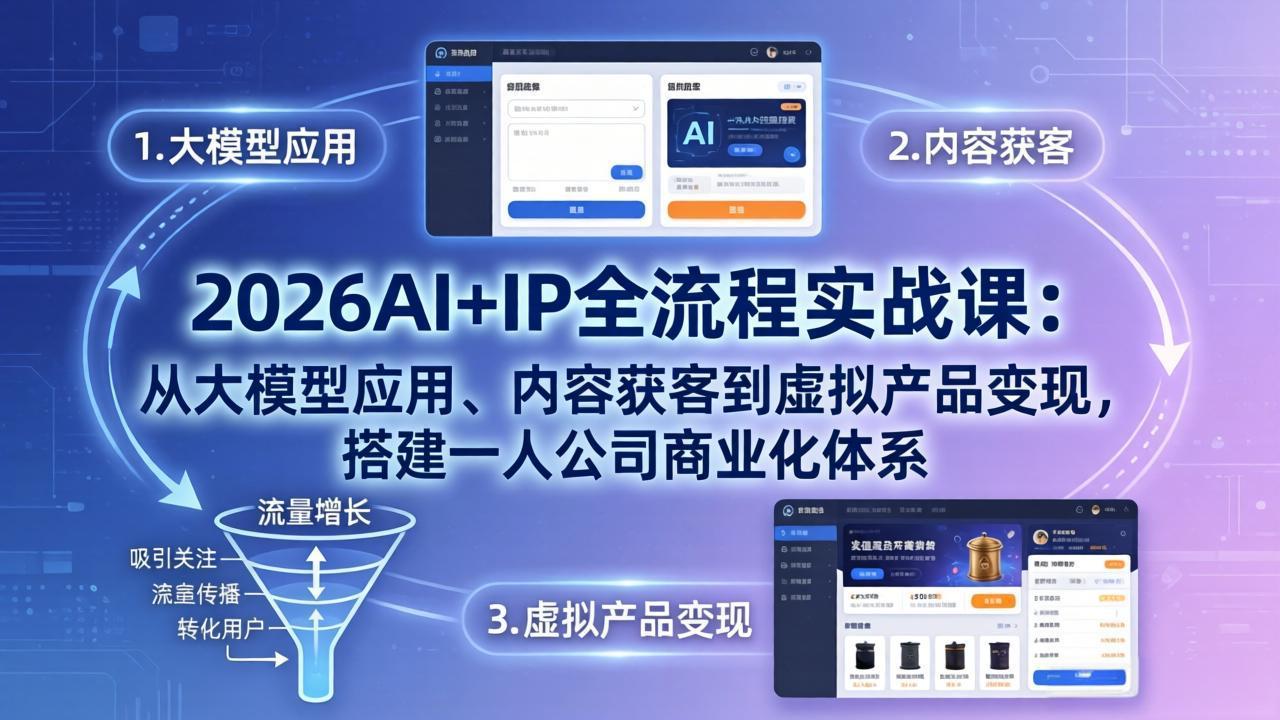 AI+IP实战指南：大模型应用、内容获客到虚拟产品变现全流程，一人公司商业化体系搭建案例