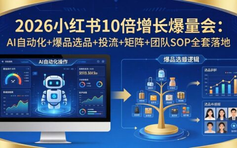 2026小红书10倍增长实操指南：AI自动化+爆品选品+流量投放+矩阵+团队SOP完整落地