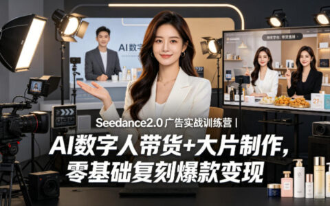 Seedance2.0广告实战训练营｜AI数字人带货+大片制作实操指南，零基础变现策略
