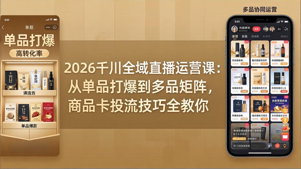 2026千川全域直播运营课：从单品策略到多品矩阵，商品卡推广技巧实战指南
