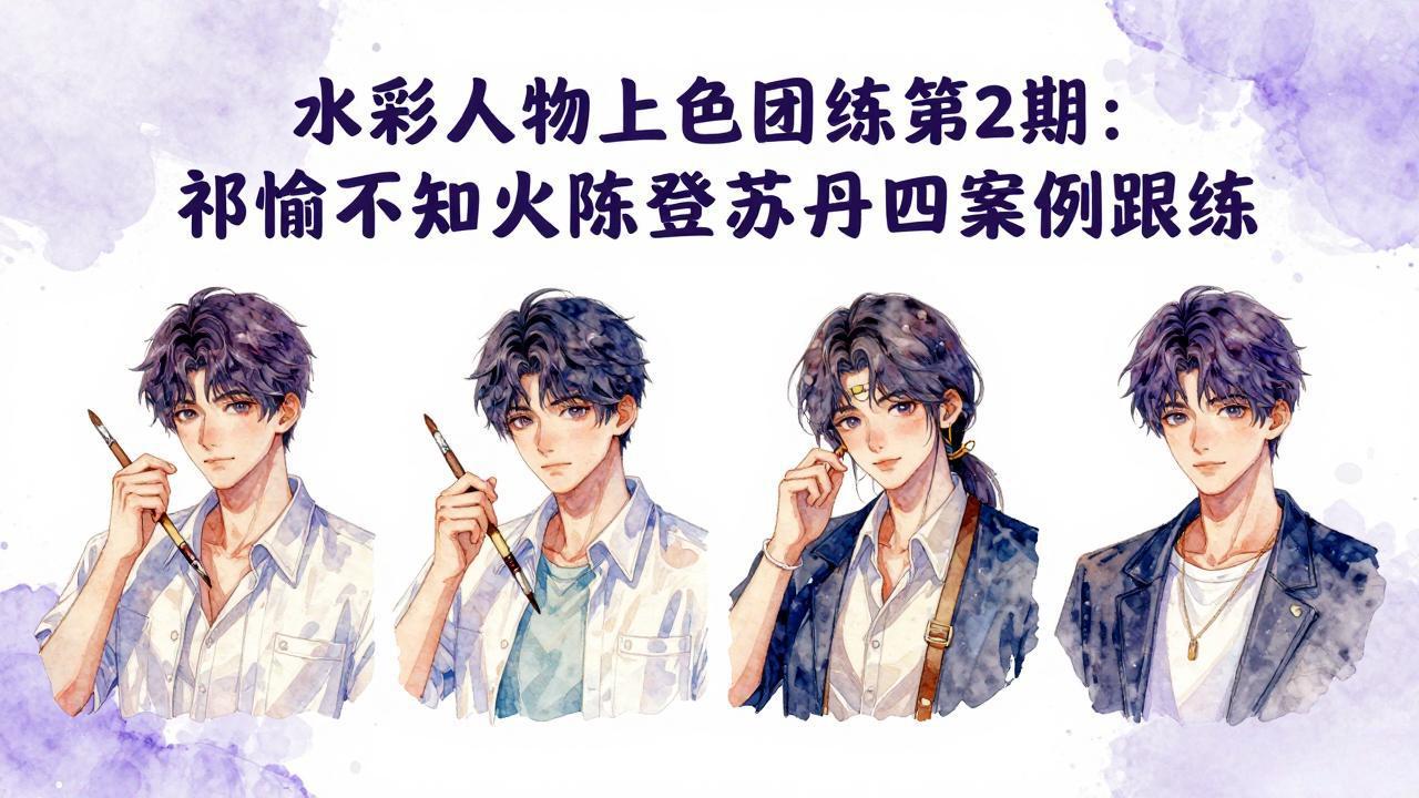 水彩人物上色变现实战第2期：祁煜不知火陈登苏丹四案例拆解，手把手提升绘画收入能力