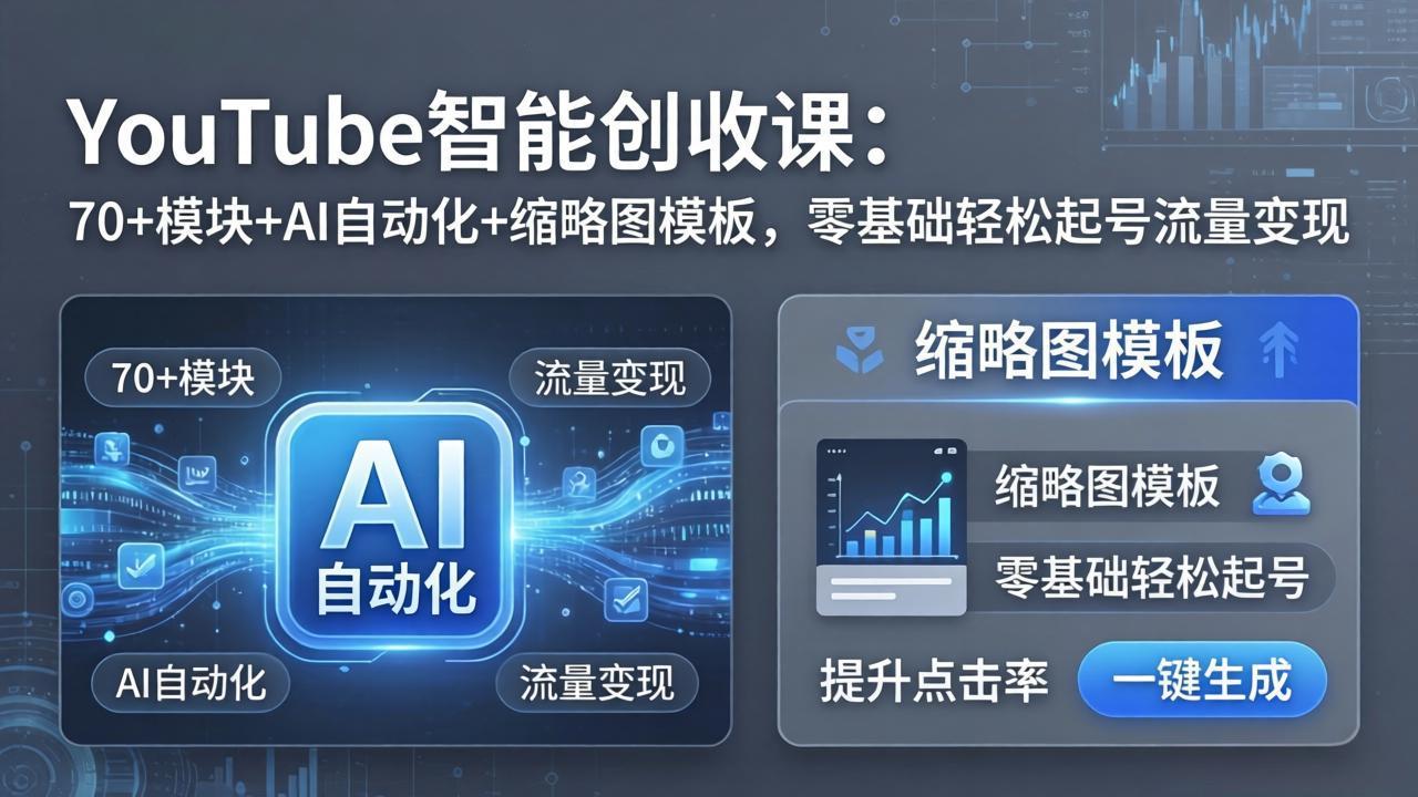 YouTube变现实战教程：70+模块+AI自动化+缩略图模板，新手起步盈利方法