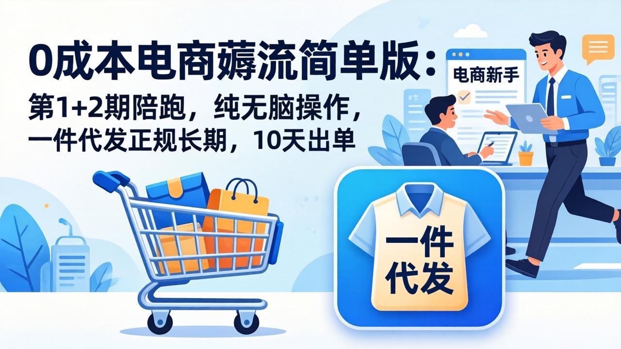 低成本电商流量项目：第1+2期陪跑指南，简单操作策略，一件代发正规长期，实测出单案例