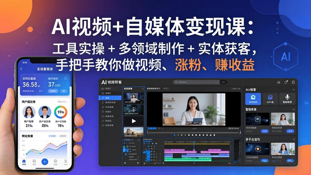 AI视频+自媒体变现实战：工具实操 + 多领域制作 + 实体获客，手把手教你视频创作、涨粉与被动收入