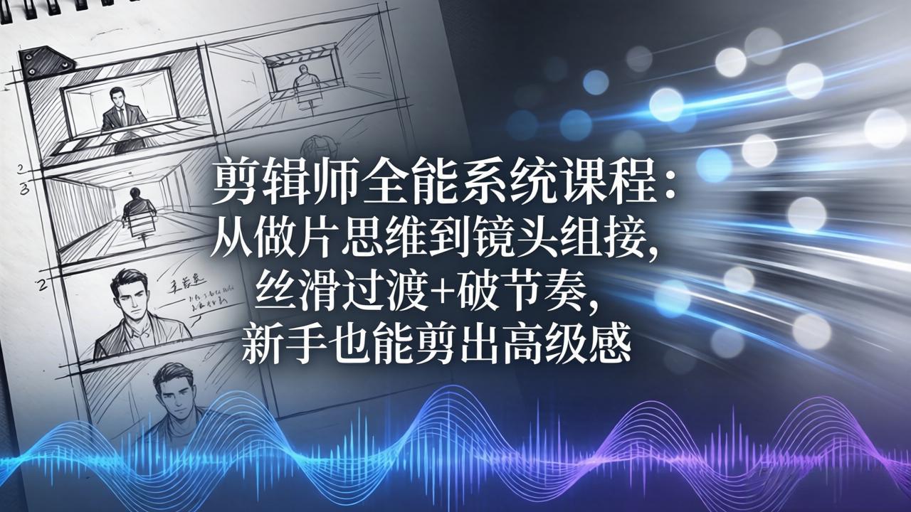 剪辑师全能系统课程：从做片思维到镜头组接，实战丝滑过渡与破节奏，新手也能掌握剪辑变现