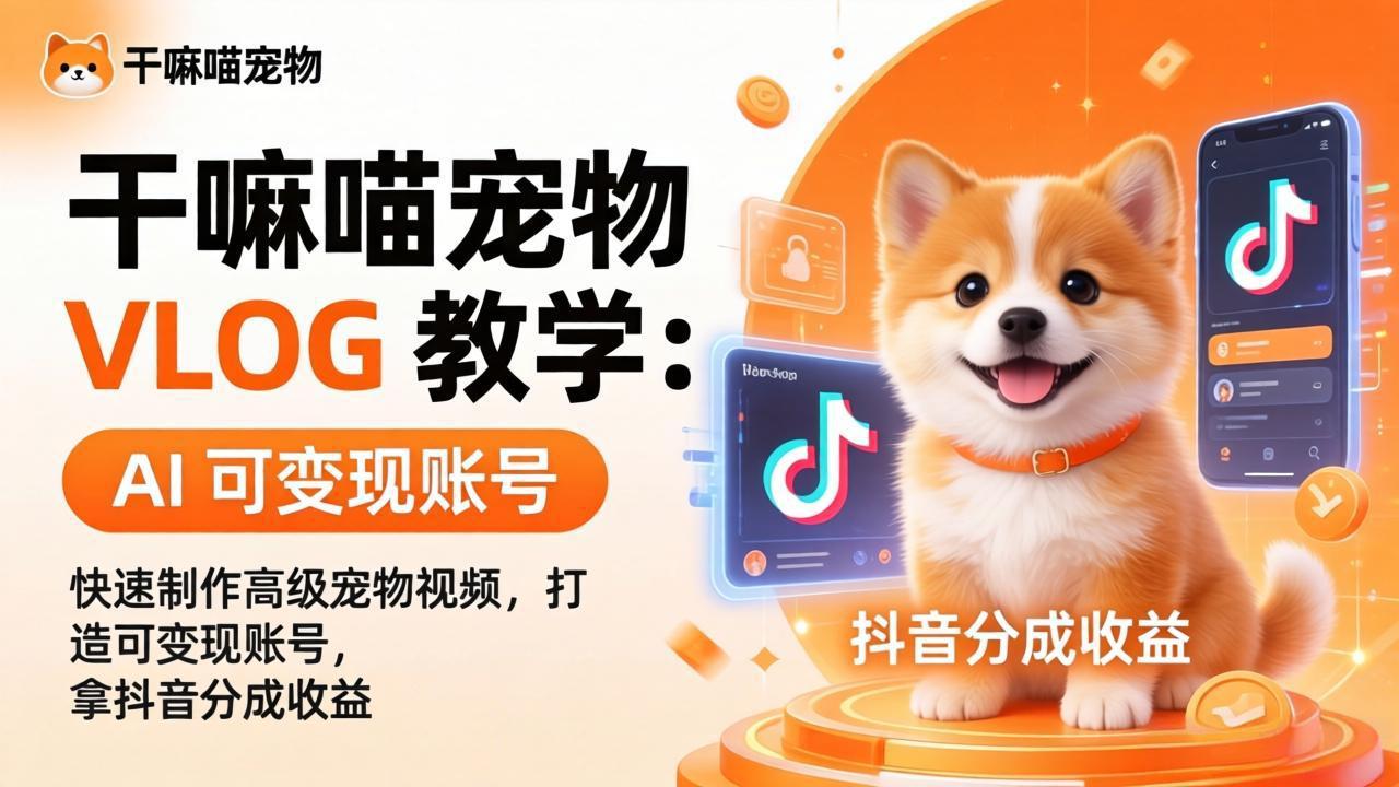 干嘛喵宠物 VLOG 教学：AI快速制作高级宠物视频，打造可变现账号的实操变现方法