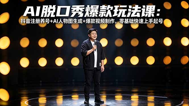 AI脱口秀实操指南：抖音养号+AI人物图生成+爆款视频制作，零基础快速变现项目