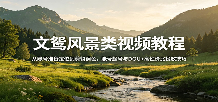 文鸳风景类视频变现实操：账号准备定位、剪辑调色到起号与DOU+高效投放策略