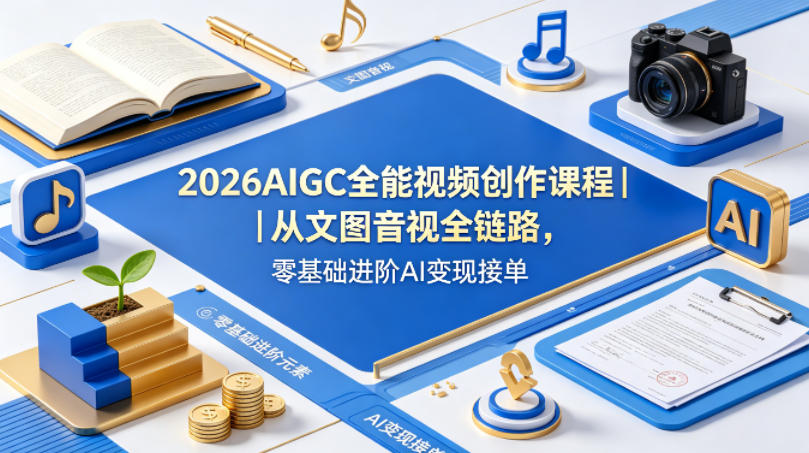 2026AIGC全能视频创作教程：文图音视全链路实操，零基础进阶AI变现指南