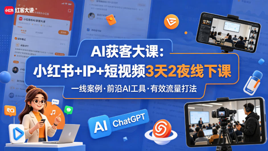 《AI引流实战课：小红书+IP+短视频3天2夜高效获客策略》