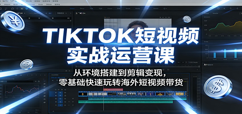 TIKTOK短视频实战运营课：从环境搭建到剪辑变现，零基础快速掌握海外短视频带货实操
