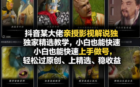 抖音大佬亲授影视解说实战教程，新手快速上手做号，高效过原创上精选变现攻略