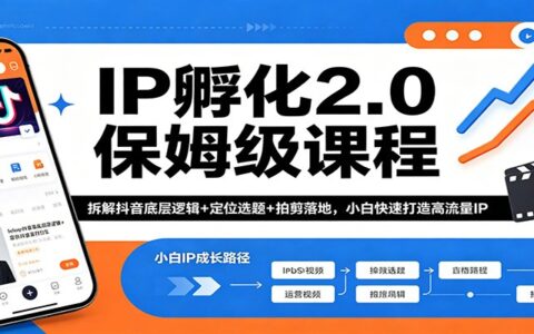 IP孵化2.0实战教程：拆解抖音底层逻辑+定位选题+拍剪落地，新手高效打造高流量IP