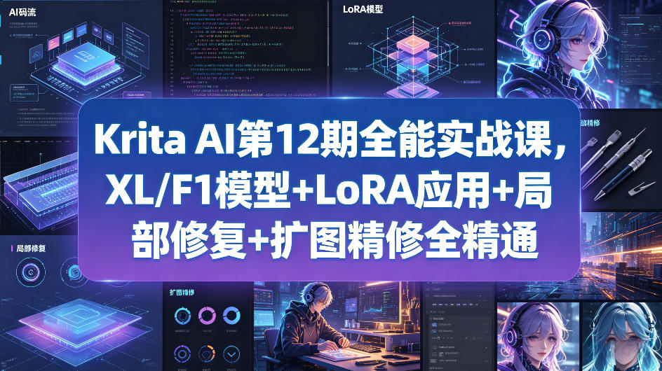 Krita AI第12期变现实战课：XL/F1模型+LoRA应用+局部修复+扩图精修精通指南