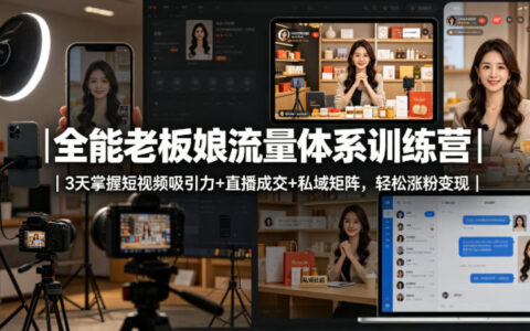 全能老板娘流量体系训练营｜3天实战短视频吸引力+直播成交+私域矩阵涨粉变现攻略