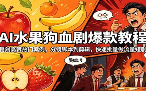 AI水果剧情实操教程：复刻高赞热门案例，分镜脚本到剪辑，高效批量制作流量短剧