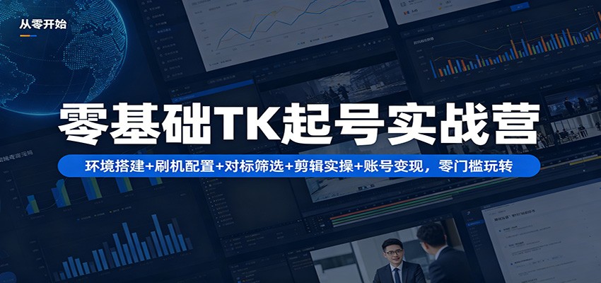 零基础TK起号实战营：环境搭建+系统设置+对标筛选+剪辑实操+账号变现，零门槛启动