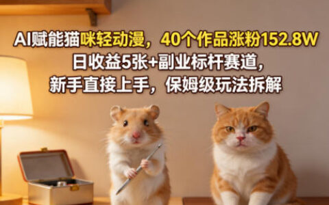 AI赋能猫咪轻动漫项目：40作品涨粉百万实战案例，新手友好副业变现攻略