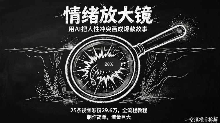AI制作情绪放大镜视频实测：25条视频涨粉29.6W，高流量简单制作全流程攻略